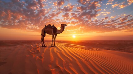 Camel Ride at Sunset A Magical Experience for Adventure Seekers Generative AI - obrazy, fototapety, plakaty