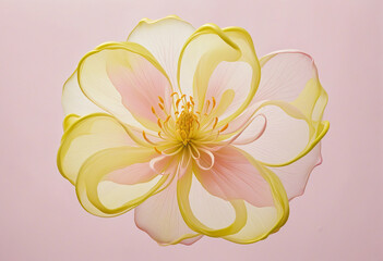 an ethereal blend of lemon yellow and pale pink abstract blooming shape, isolated on a transparent background