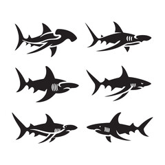 Hammerhead Horizon: Vector Silhouettes of Sleek Shark for Oceanic Enthusiasts and Creative Designs, Hammerhead shark vector illustration.