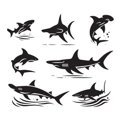 Hammerhead Horizon: Vector Silhouettes of Sleek Shark for Oceanic Enthusiasts and Creative Designs, Hammerhead shark vector illustration.