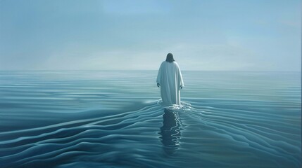 Jesus in the Ocean A Surreal Scene for Easter Generative AI - obrazy, fototapety, plakaty