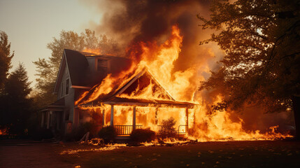 Outdoor shot of a House or fire and Burning down - obrazy, fototapety, plakaty