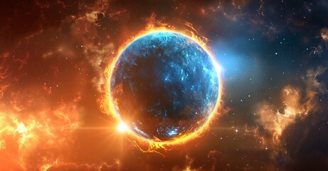 Sizzling Solar Flare A Blazing Blue Planet Generative AI