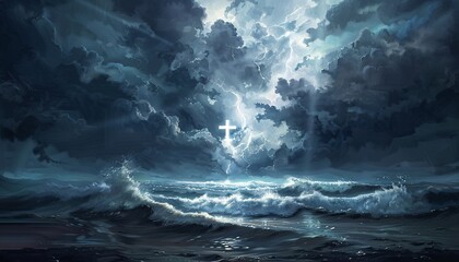 A Stormy Night at the Beach A Cross in the Sky Generative AI