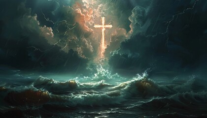 Cross in the Storm A Powerful Image of Faith in the Face of Adverse Conditions Generative AI - obrazy, fototapety, plakaty