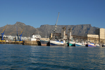 Cape Town, docks and port with Table Mountain, Western Cape, South Africa