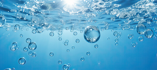 Oxygen bubbles in clear white water - obrazy, fototapety, plakaty