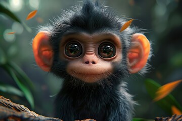 Cute Baby Cartoon Monkey Ape Generative AI - obrazy, fototapety, plakaty