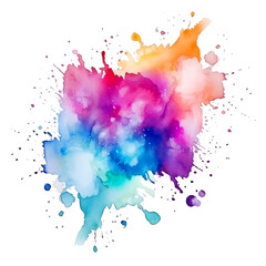 Abstract watercolor splashes stains rainbow, colorful, color painting illustration isolated on transparent background PNG - Generative Ai