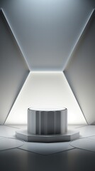 Geometric Pedestal for Product Presentation with 3D Visualization and Gray Metallic Lighting
