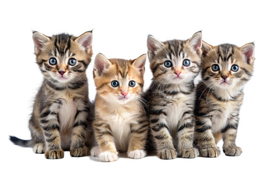 Group of kittens isolated on white