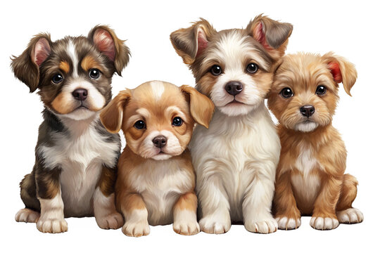 Group of cute puppies, isolated on white