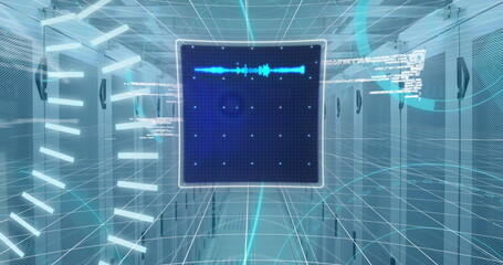 Image of data processing over screen and computer servers