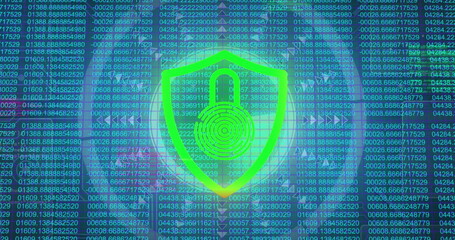 Image of green and red flashing padlock over scanner and data processing