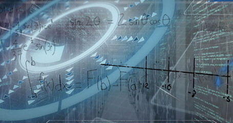 Image of data processing over server room