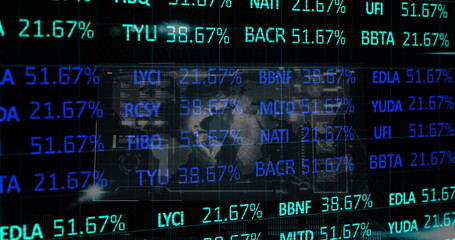 The image shows a globe against a green screen, with blue and pale blue numbers rolling over a grid 