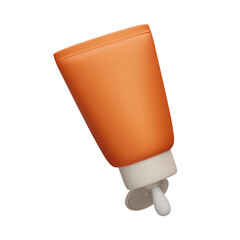 3D sunscreen cosmetic bottle squeezing SPF cream realistic vector. Orange sunblock cream tube, summer skincare treatment, sun safety cosmetic product, UV lights skin protection sunscreen cream.