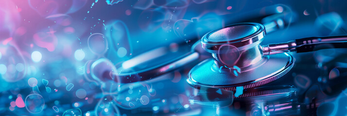Doctors stethoscope on a vibrant blue laboratory background 