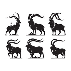 Markhor Silhouette Vector: Stunning Mountain Wildlife Graphics for Nature Lovers, and Graphic Design Projects, Markhor Vector, Markhor Illustration.