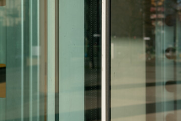 particular high efficiency window, detail of the double glazing on a building with continuous...