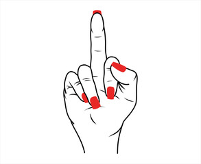 Woman hand with middle finger up, female hand with red polish isolated vector Illustration - 757893738