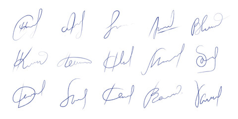 A set of handwritten fictional autographs. Vector illustration on white background	 - obrazy, fototapety, plakaty
