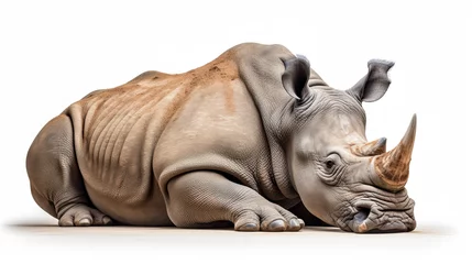 Keuken spatwand met foto Sleeping Rhino Isolated on white background ©  Mohammad Xte