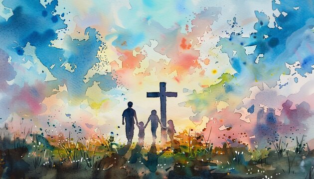 A Family Walking Together in the Sunset Generative AI