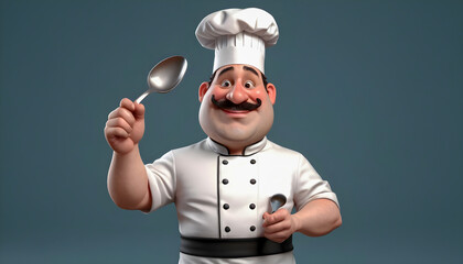Naklejka premium 3d rendered chef cook holding cooking kitchenware utensil tool on a solid background with uniform