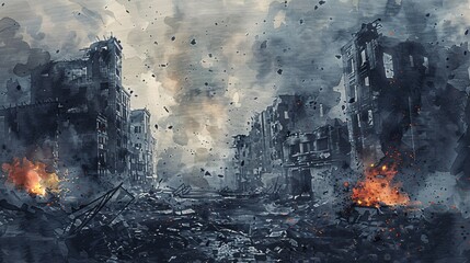 Bombarded Cityscape A Post-Apocalyptic Nightmare Generative AI