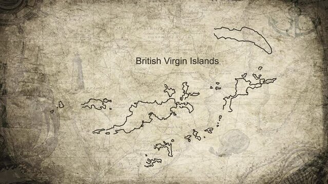 British Virgin Islands map drawn on a cartography background sheet of paper