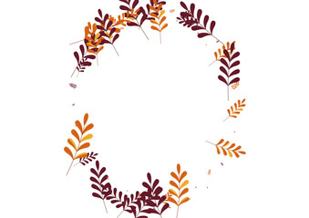 Fototapeta na wymiar Golden Leaves Background White Vector. Herb Natural Illustration. Gold Plant. Red Foliage Tree. Isolated Design.