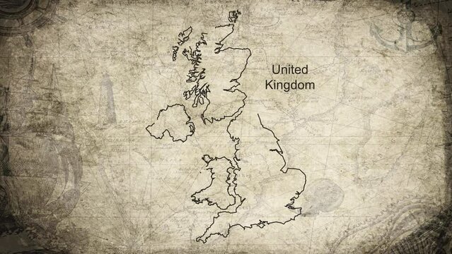 United Kingdom map drawn on a cartography background sheet of paper