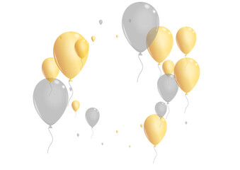 Yellow Balloon Background White Vector. Helium Ceremony Frame. Golden Ribbon Surprise. Balloon Falling Background.