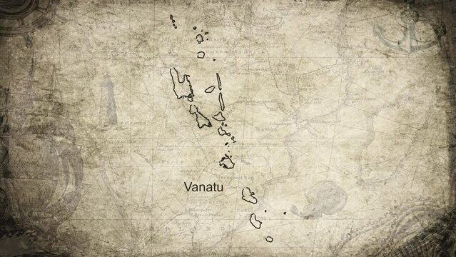 Vanatu map drawn on a cartography background sheet of paper