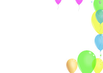 Multicolor Balloon Background White Vector. Balloon Shine Banner. Yellow Birthday. Bright Air. Flying Festive Template.