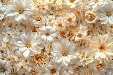 Fototapeta na wymiar Flower Power White Roses and Daisies in Full Bloom Generative AI