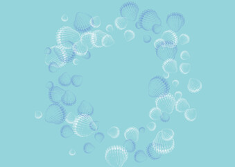 White Snail Background Blue Vector. Scallop Watercolor Design. Abstract Pattern. Ultramarine Starfish Collection Graphic.