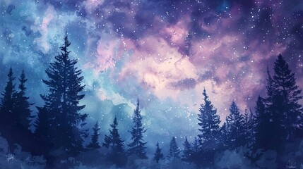 Aurora Borealis in the Forest A Magical Nighttime Scene Generative AI
