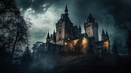 Spooky old gothic castle - obrazy, fototapety, plakaty