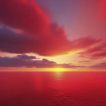 Yellow and Red sky at Sunset. © Pram