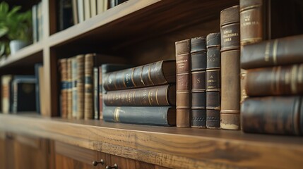 close up of wooden rack with books in living room