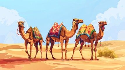 A lone dromedary camel with a hump traverses the vast Sahara desert sands - obrazy, fototapety, plakaty