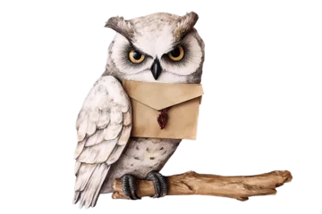 Cercles muraux Dessins animés de hibou holding letter owl
