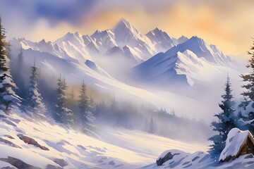 Snowy Mountains Landscape (PNG 8208x5472)