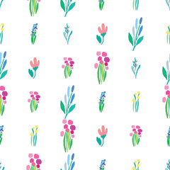 a seamless pattern of colorful flowers and leaves on white background