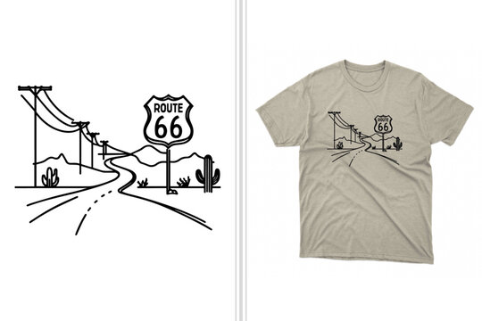 line art route 66 t shirt artwork and design, modern tee design