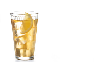 Highball, Whiskey with soda and lemon beverage isolated on white background. Copy space