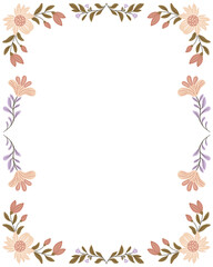 Fototapeta na wymiar Postcard or poster made from folk art elements. Folk vector illustration, floral frame on white background. Hand drawn folk flowers. Scandinavian traditional motif