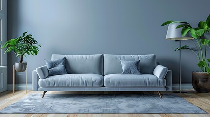 gray sofa and lamp in living room for mockup